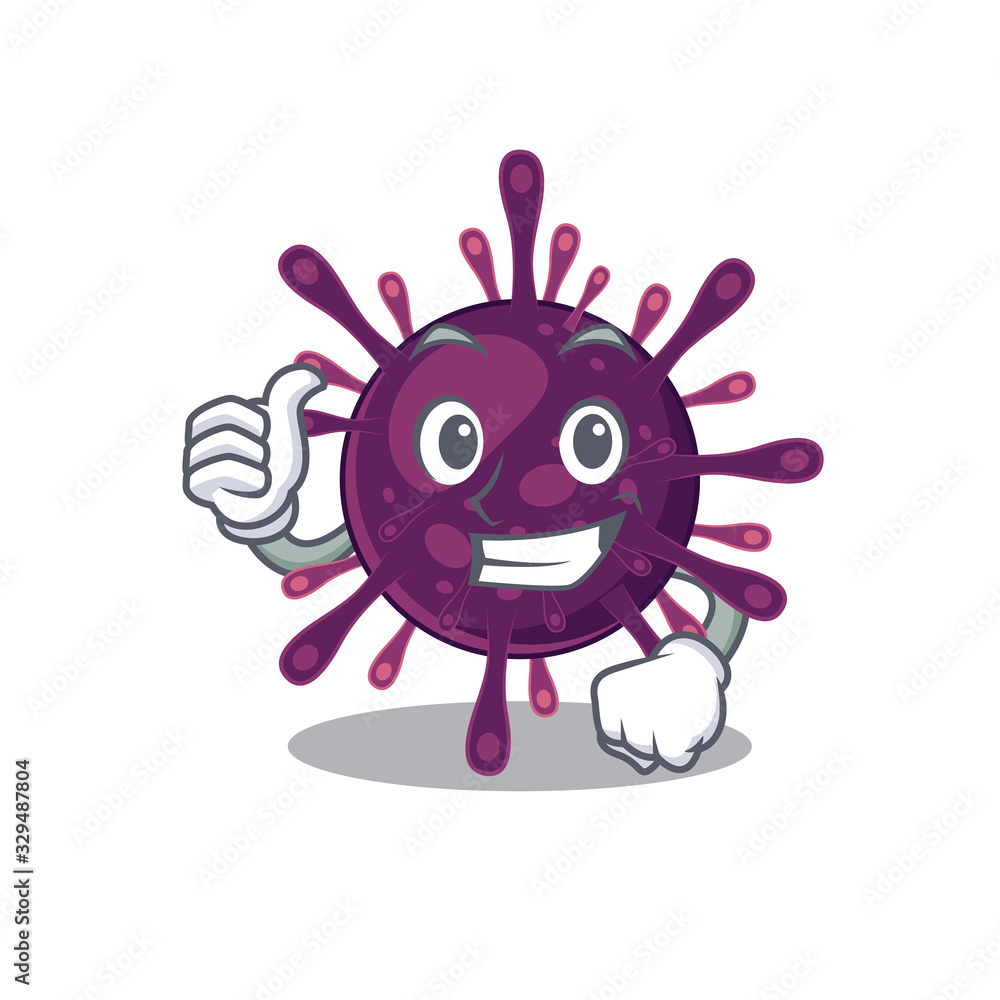 Cool coronavirus kidney failure cartoon design style making Thumbs up gesture