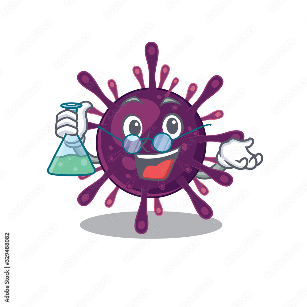 Smart Professor of coronavirus kidney failure mascot design holding a glass tube Smart Professor of coronavirus kidney failure mascot design holding a glass tube