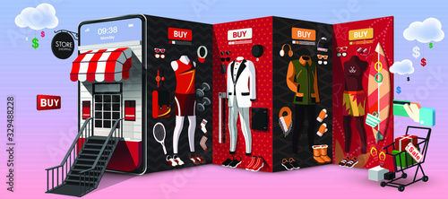 Shopping online for man on mobile phone