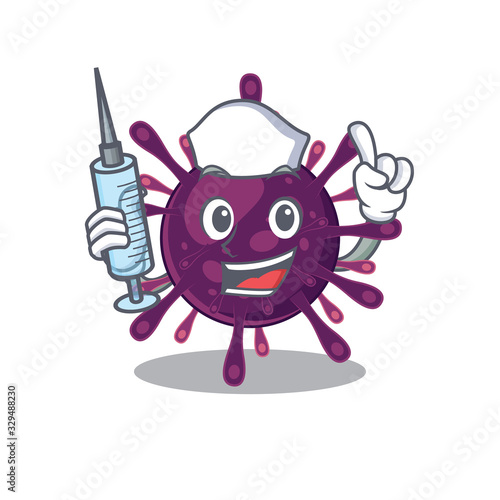 Friendly nurse of coronavirus kidney failure mascot design holding syringe photo