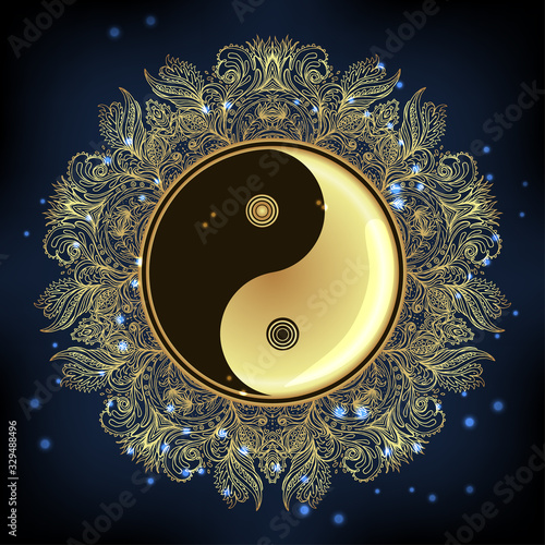Diwali Om symbol with mandala . Round Pattern. Vintage style decorative vector elements. Hand drawn background. Indian, Great design for tattoo, yoga studio, spirituality concepts, trendy textiles.