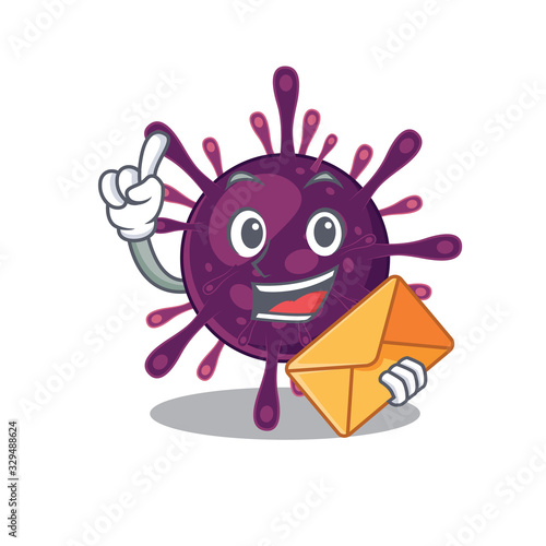 Cute face coronavirus kidney failure mascot design with envelope