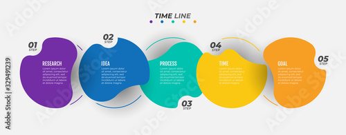 Vector Infographic template label design with circles. Business modern concept with 5 number options, steps. Timeline ptocess for annual report, banner, info graph, web design.