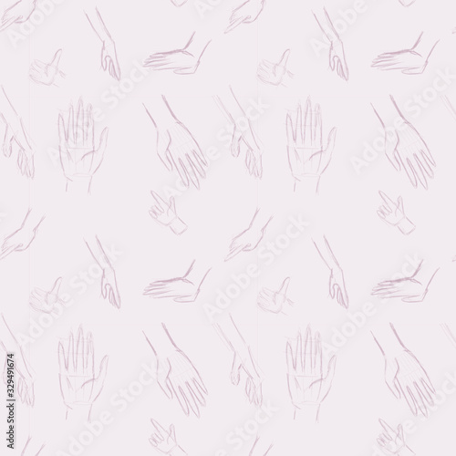 Seamless pattern with hand and arms. Nude pink colors. Hand drawn