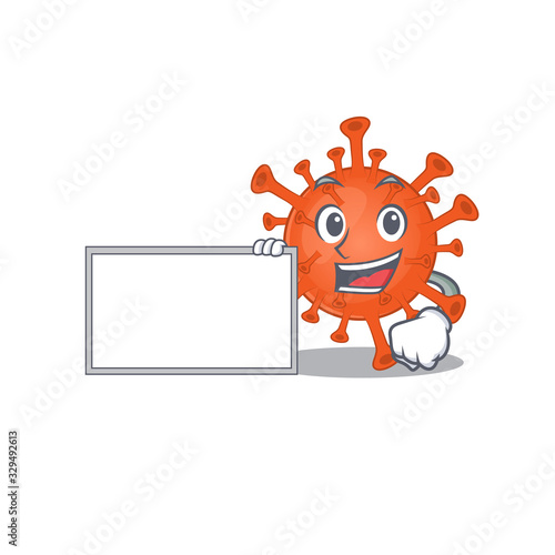 Deadly corona virus with board cartoon mascot design style