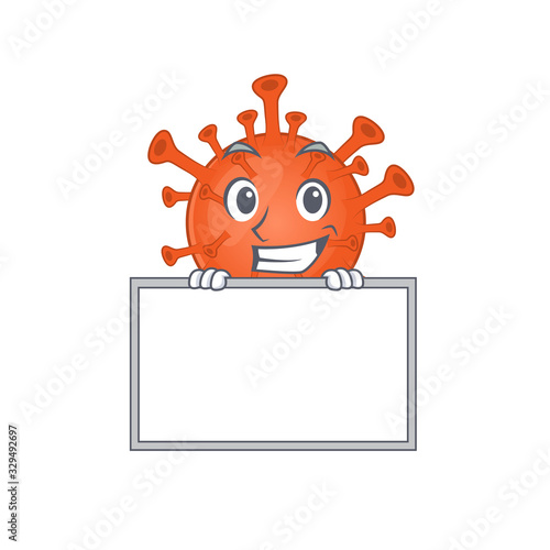 Smiley deadly corona virus cartoon character style bring board