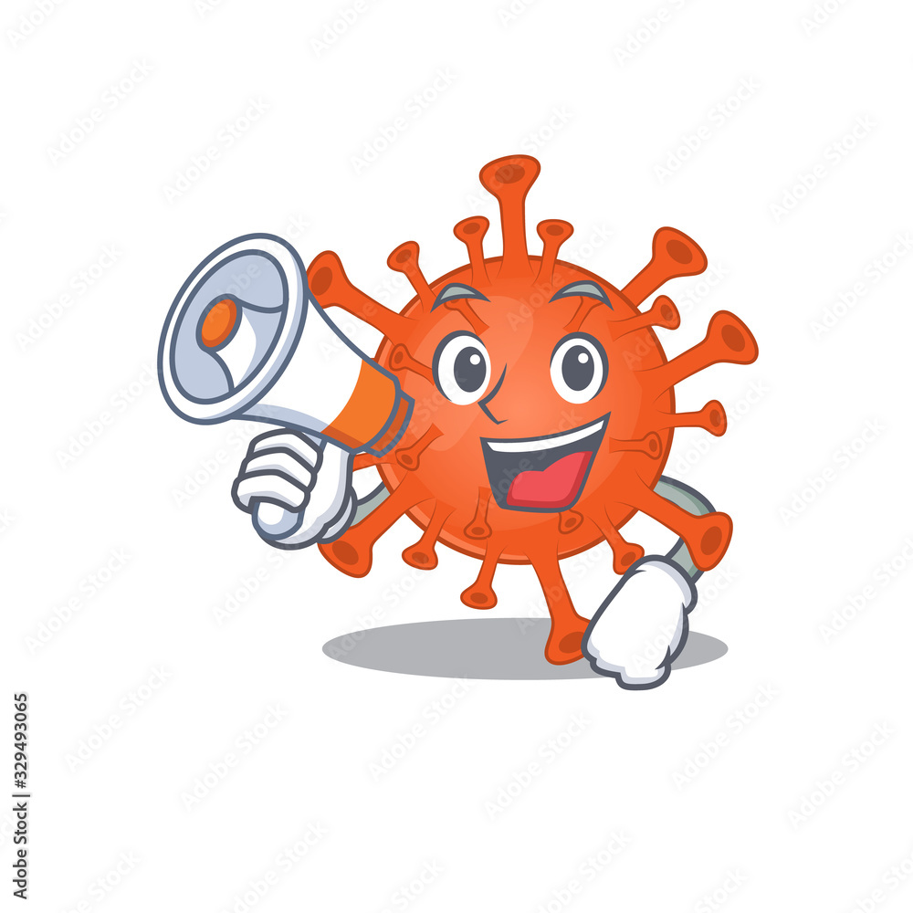 An icon of deadly corona virus holding a megaphone