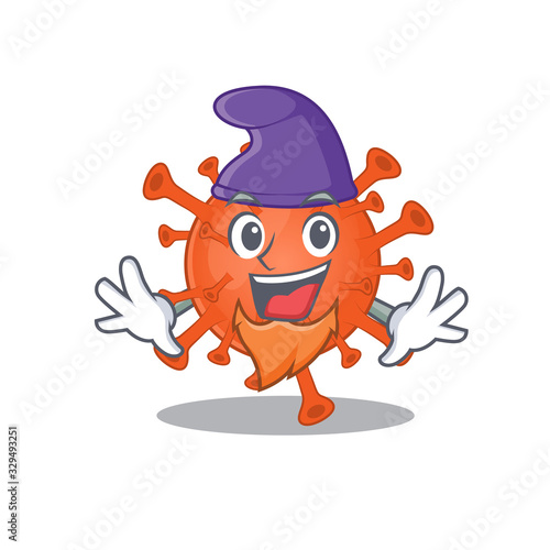 Cute and funny deadly corona virus cartoon character dressed as an Elf