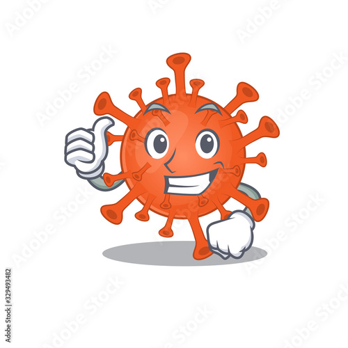 Cool deadly corona virus cartoon design style making Thumbs up gesture