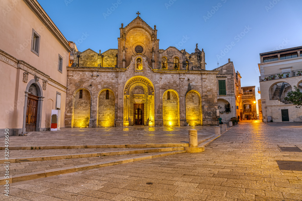 The San Giovanni Battista church in Matera, Italy, at dawn