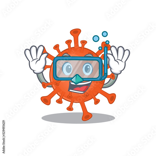 A cartoon picture featuring deadly corona virus wearing Diving glasses