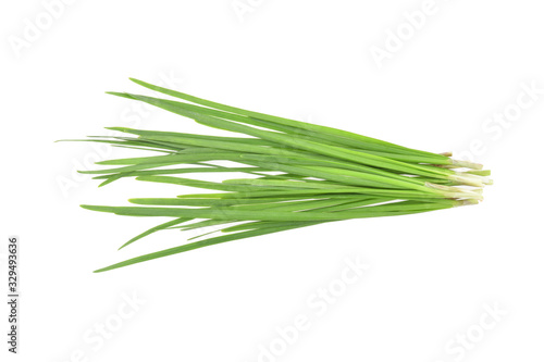 Top view of Garlic chives isolated on white background