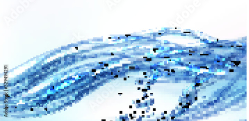 Fresh clean water flowing wave with bubbles and drops. Vector illustration with realistic clear blue aqua splash, water background. Flow of pure liquid drink