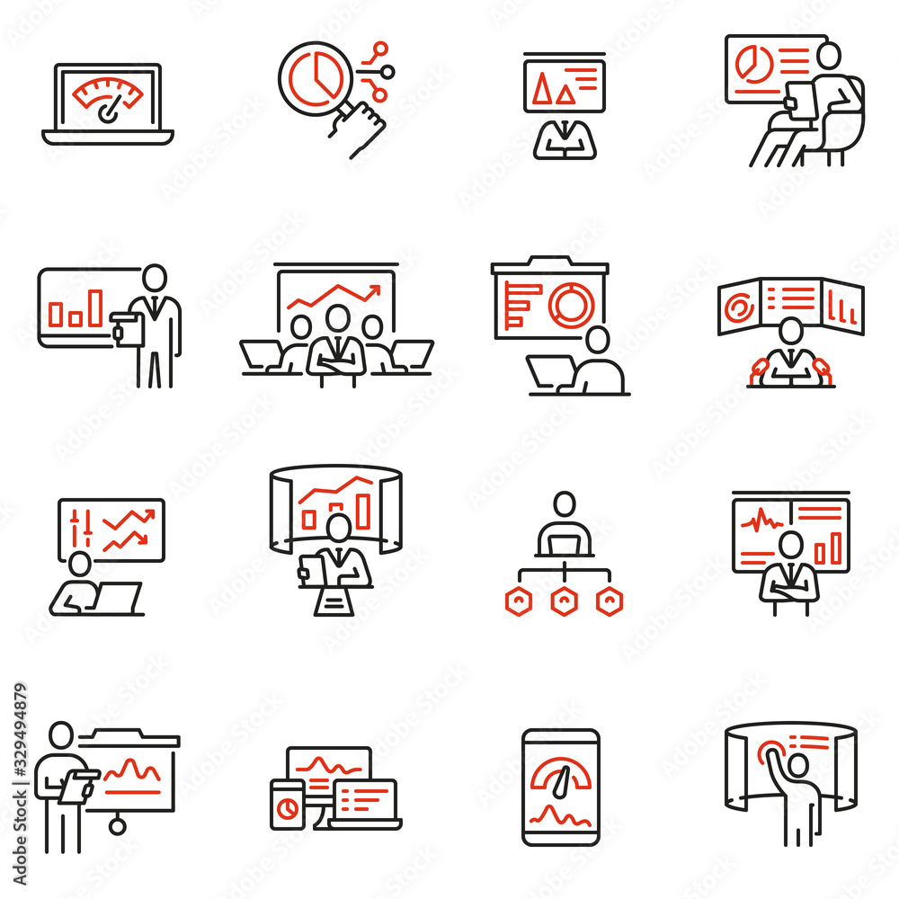 Vector Icon Usage Insighting Vector set of linear icons related to gathering, analytics information ...