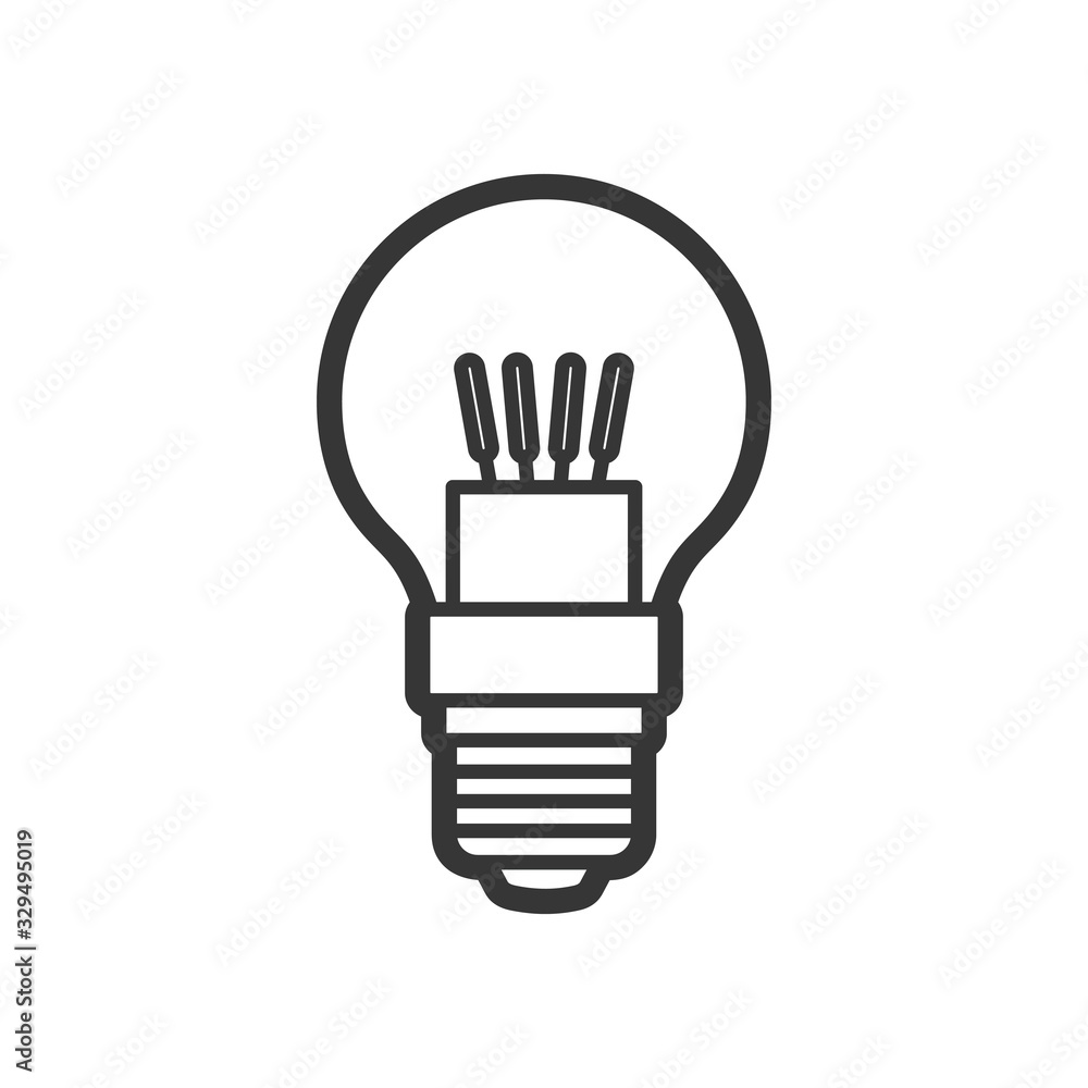 LED light lamp bulb vector outline icon, isolated on white background LED light lamp bulb vector outline icon, isolated on white background