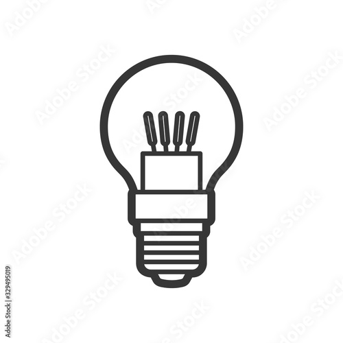 LED light lamp bulb vector outline icon, isolated on white background