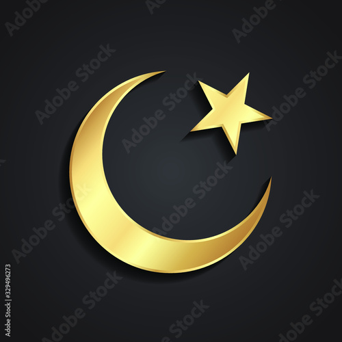 star and crescent moon 3d golden islam religious symbol