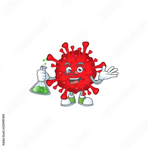 Dangerous coronaviruses brainy Professor Cartoon design grasp a glass tube