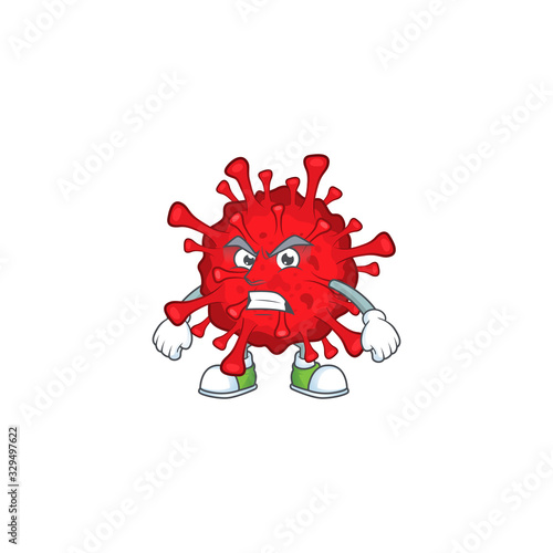 Charming dangerous coronaviruses mascot design style waving hand