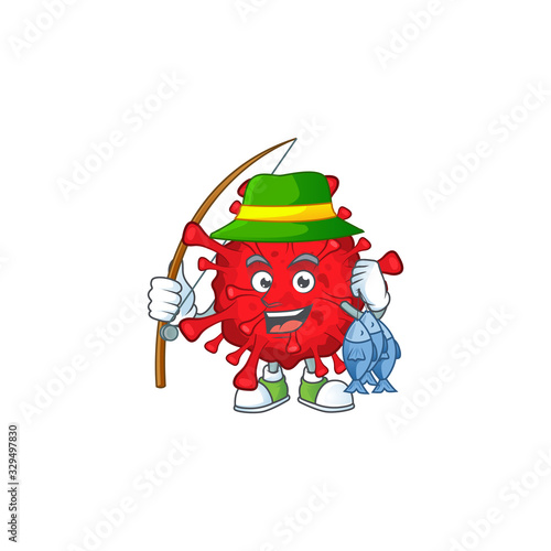 Cartoon character of funny Fishing dangerous coronaviruses