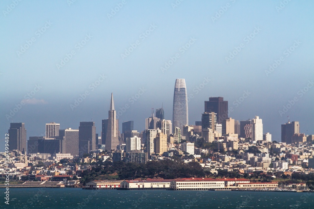 Beautiful view of San Francisco skyline at daytime with waterfront, California, USA