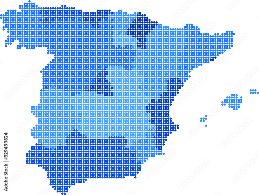 Blue hexagon shape Spain map on white background. Vector illustration.