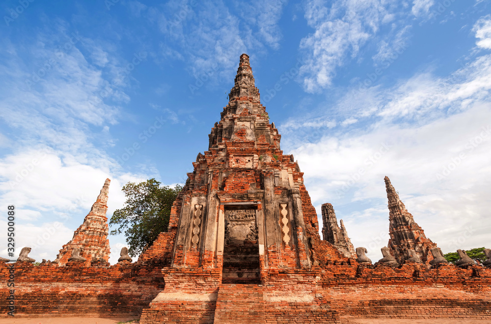 Fototapeta premium Ancient pagoda architecture World heritage Wat Chaiwatthanaram in Ayutthaya,Thailand,Public place allowing shooting for travel and worship