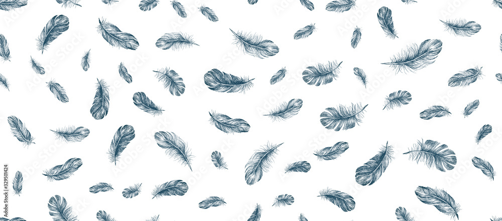 Feathers Pattern, hand drawn illustration Feathers Pattern, hand drawn illustration