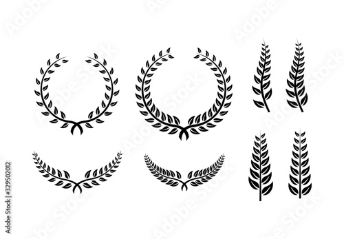 collection of Laurel Leaf crown branch black logo icon design vector illustration