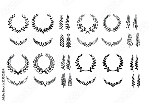 collection of Laurel Leaf crown branch black logo icon design vector illustration