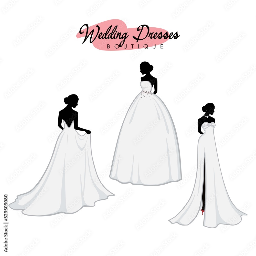 Monochrome Bridal Dress Boutique Logo Ideas Set, Fashion, Beautiful Bride, Vector Design Template Monochrome Bridal Dress Boutique Logo Ideas Set, Fashion, Beautiful Bride, Vector Design Template