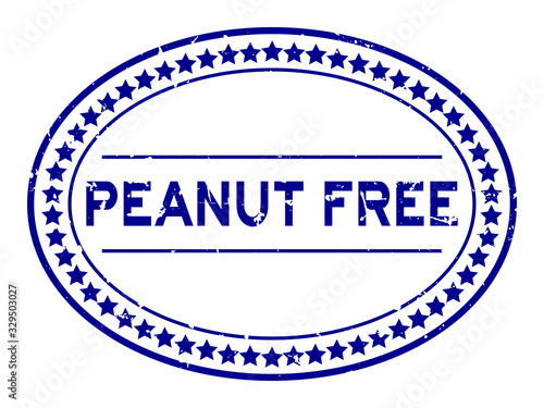 Grunge blue peanut free word oval rubber seal stamp on white background