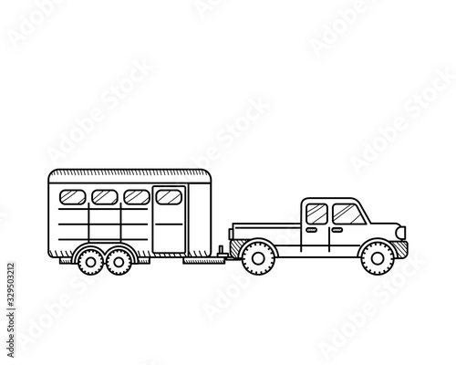 Horse trailer icon isolated on white background. Educational concept for coloring book page for kids