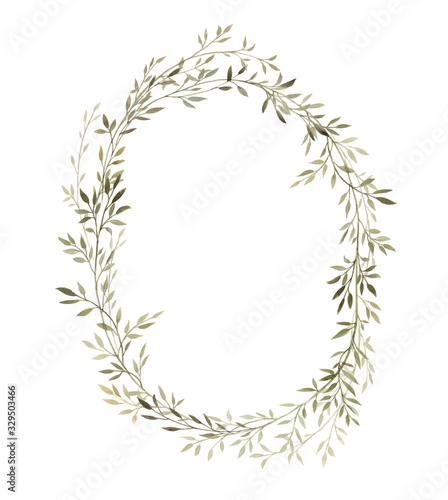 Fototapeta Naklejka Na Ścianę i Meble -  Beautiful floral wreath with watercolor pink abstract flowers, leaves and berries. Stock illustration.