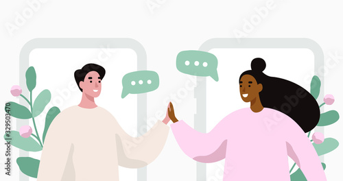 Man and woman chatting. Virtual relationship vector illustration concept.