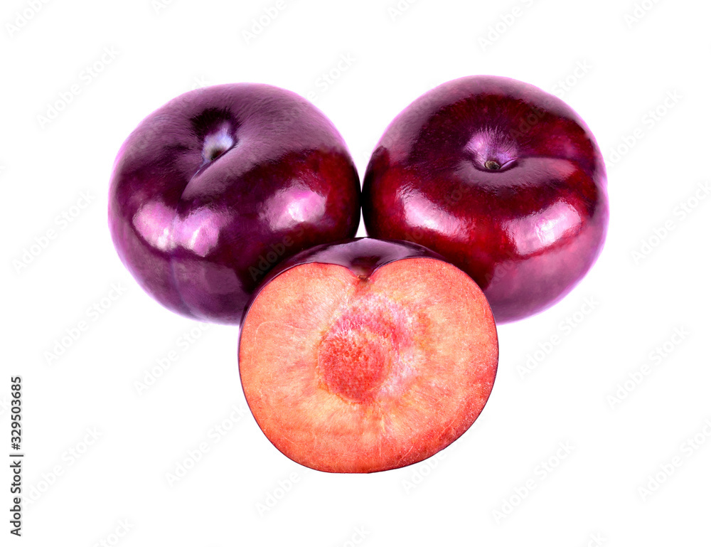 slice Red plum isolated on white background