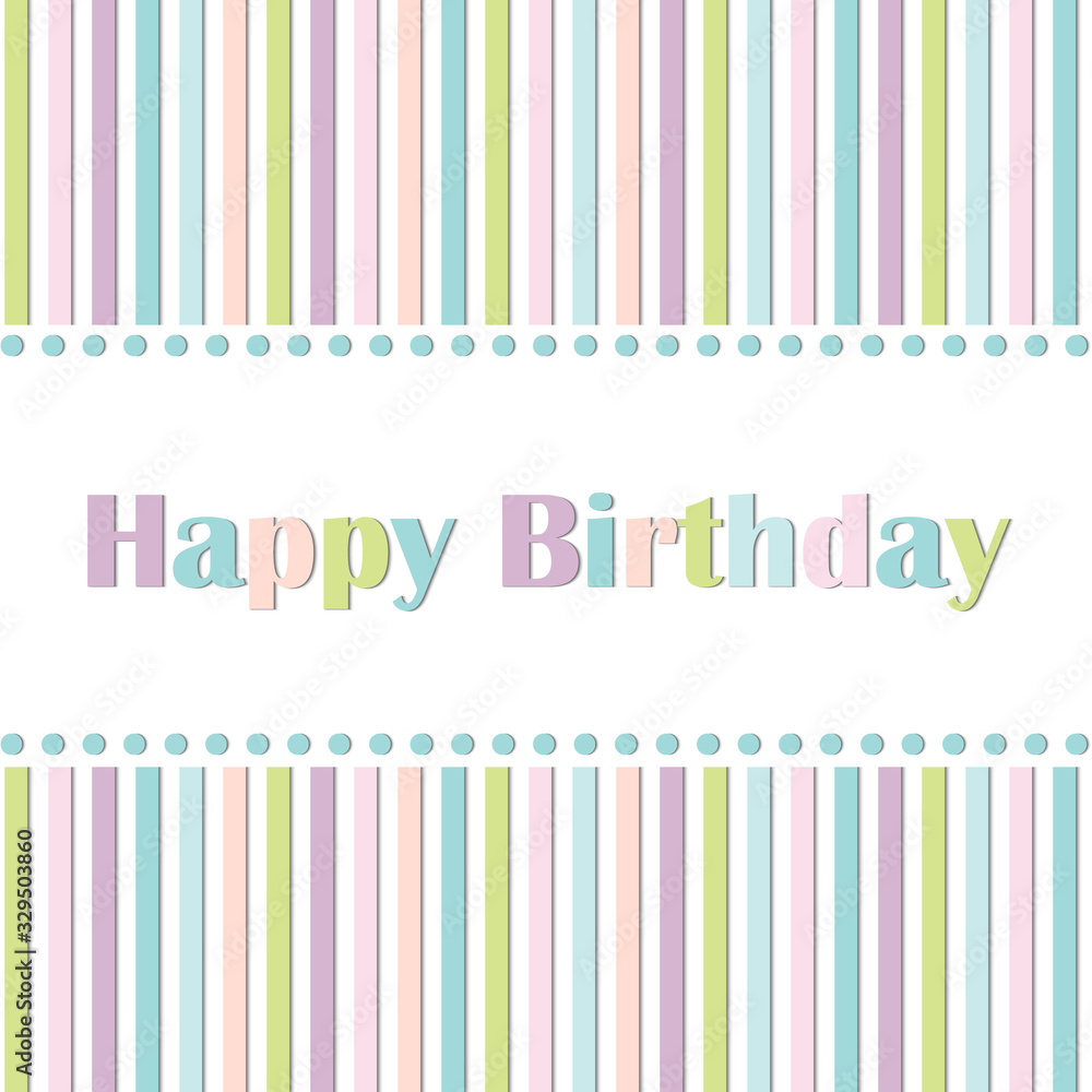 birthday greeting card, border of colored lines on a white background, isolated, there is a text of colored letters, paper style, use as a design of cards, album, sketch