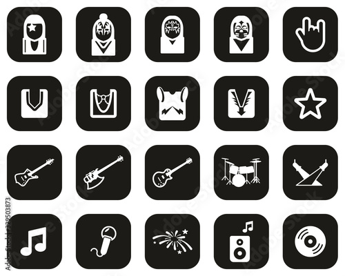 Kiss Band Icons White On Black Flat Design Set Big