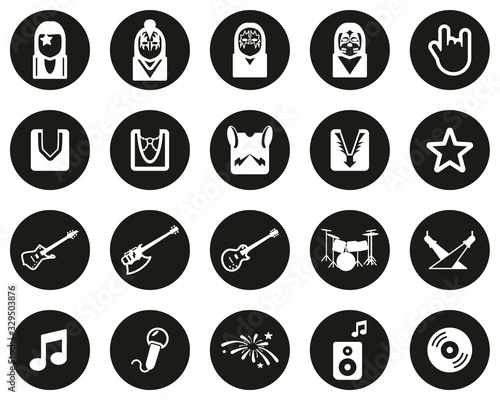 Kiss Band Icons White On Black Flat Design Circle Set Big