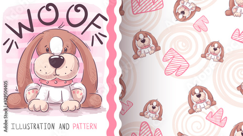 Woof teddy dog - seamless pattern