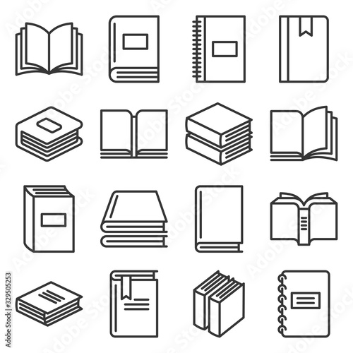 Book Icons Set on White Background. Line Style Vector
