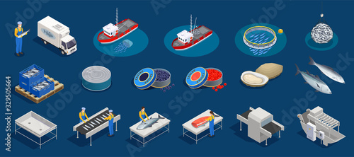 Isometric Seafood Production Set
