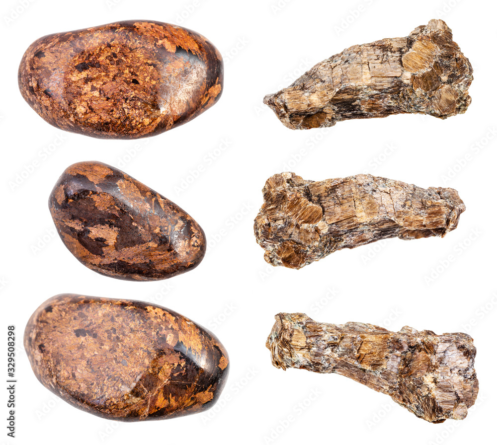set of various Bronzite (Enstatite) rocks isolated