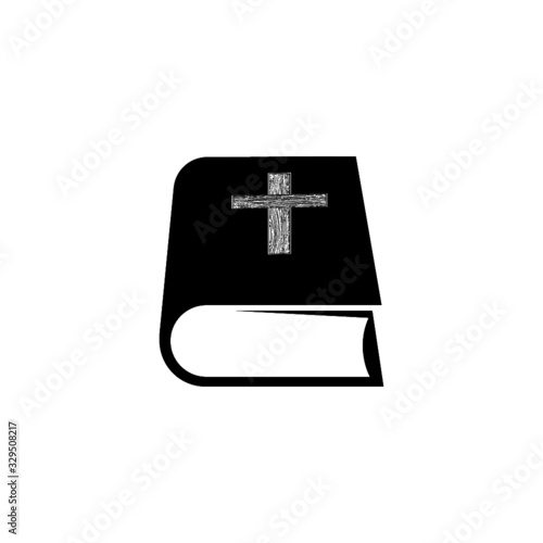 Bible book with holy cross icon isolated on white background