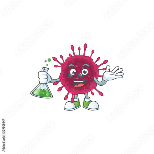 COVID19 brainy Professor Cartoon design grasp a glass tube