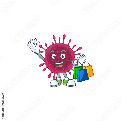 Smiley rich COVID19 mascot design with Shopping bag