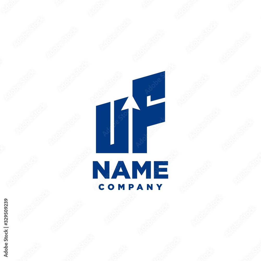 UF monogram logo with a negative space style arrow up design template