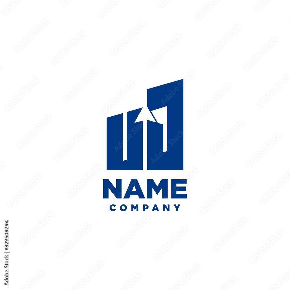 Obraz premium UJ monogram logo with a negative space style arrow up design template