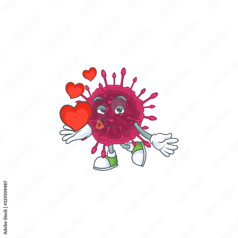 A romantic cartoon character of COVID19 with a heart A romantic cartoon character of COVID19 with a heart