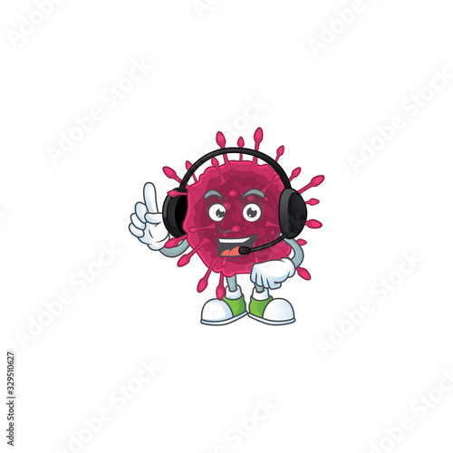 An attractive COVID19 mascot character concept wearing headphone